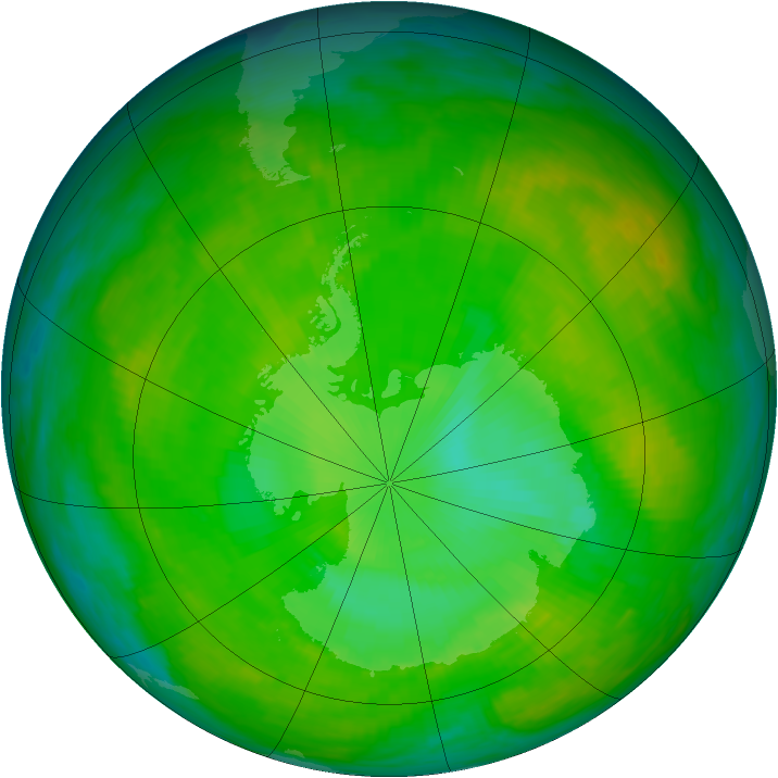 Antarctic ozone map for 19 December 1982